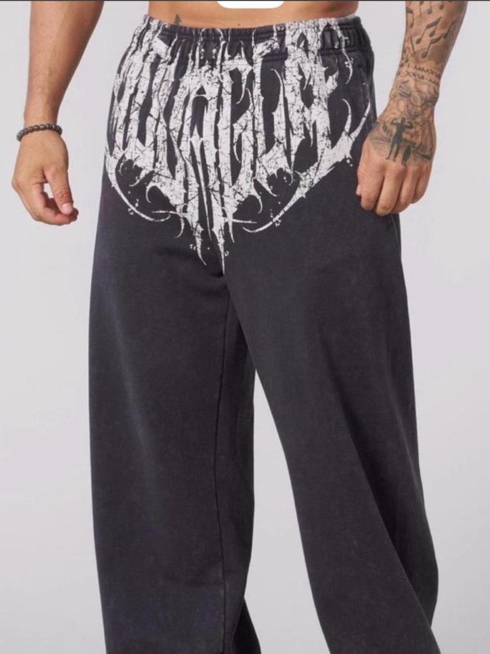YoungLA Black Sweatpants with White Graphic Waistband